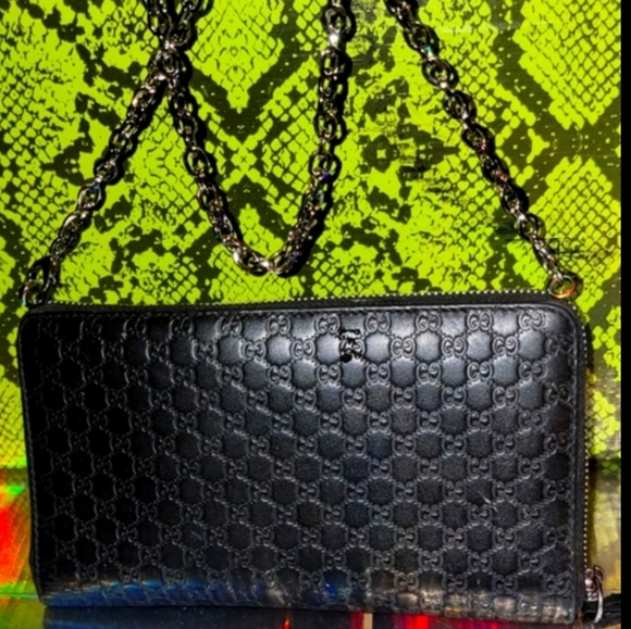 Gucci Micro GG Guccissima black leather wallet on chain zippy New in box Authent - Picture 16 of 16